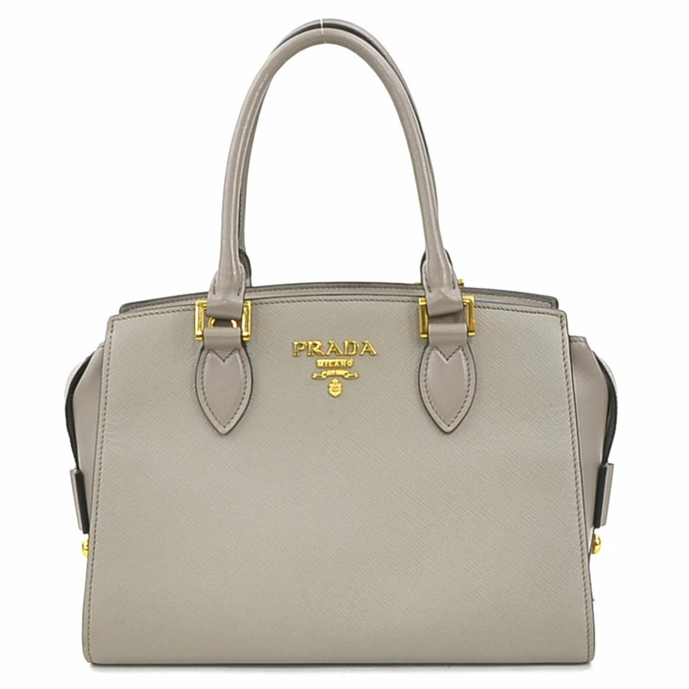 Prada Saffiano soft calfskin leather top handle tote bag Gray